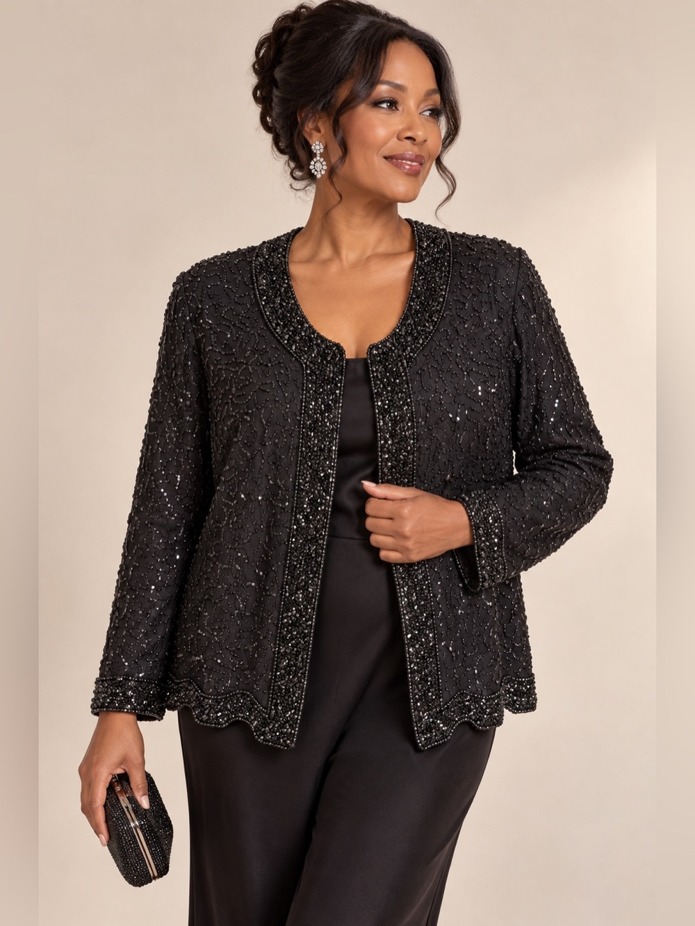 Women's Black Beaded Jacket - Elegant Evening Coat